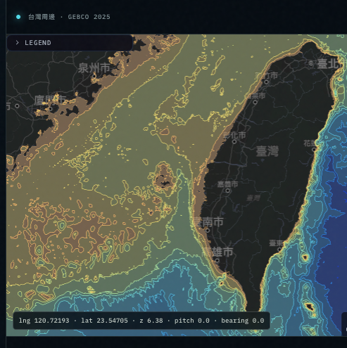 台灣周邊海底等深線靜態圖